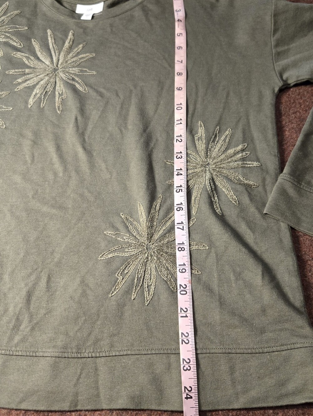 J. Jill Sweatshirt Tonal Floral Embroidery Olive Green Size Small - Picture 6 of 10